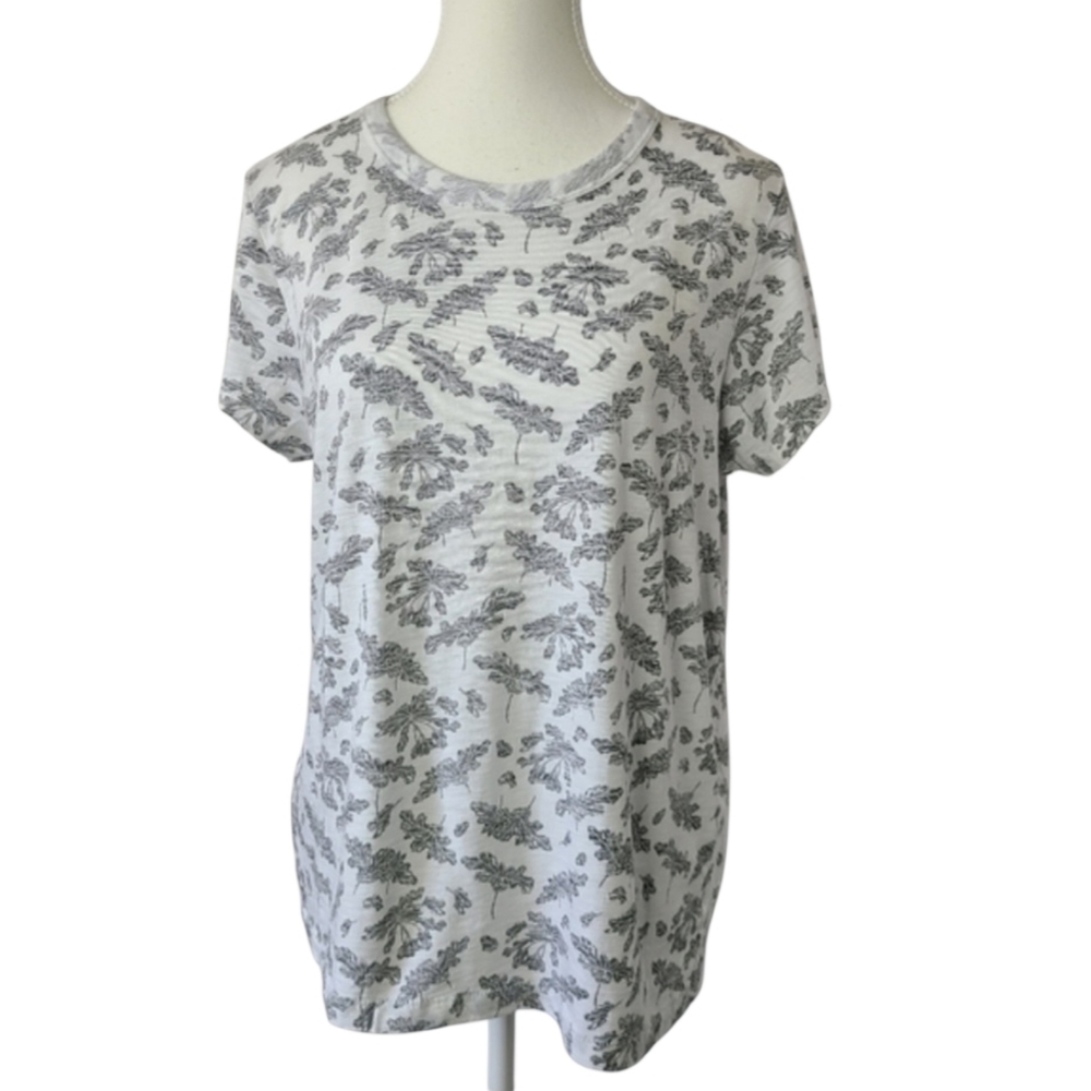 Rag & Bone White Black Floral Organic Pima Cotton T-Shirt Summer Print Size XL